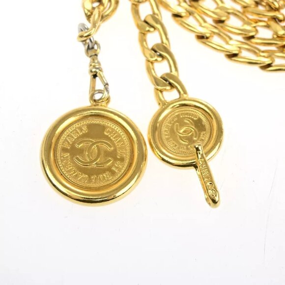 AUTHENTICITY GUARANTEED CHANEL CC Logo Medallion Charm Chain Belt Gold - Picture 7 of 7